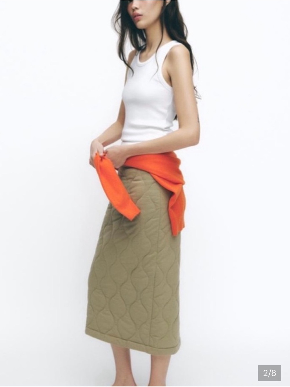 NWT Zara Quilted Midi Skirt Khaki/ Beige Size Medium